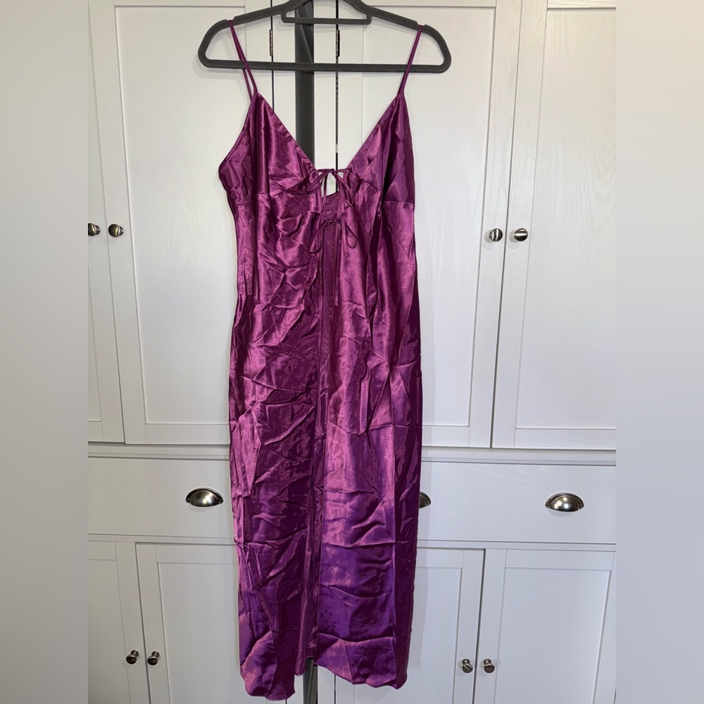 Frederick’s of Hollywood Satin Slip Dress Purple Large Y2K Vintage Glam Lingerie